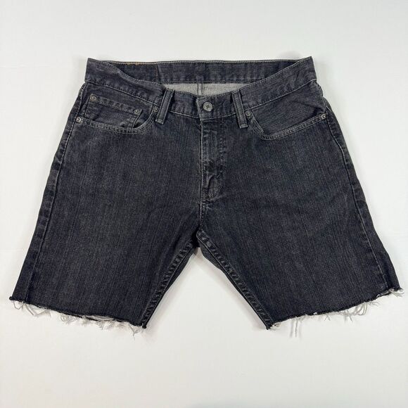 Levis 514 Mens Straight 8" Cutoffs Denim Shorts Black Dark Wash Y2K Grunge Sz 33 - Picture 1 of 8
